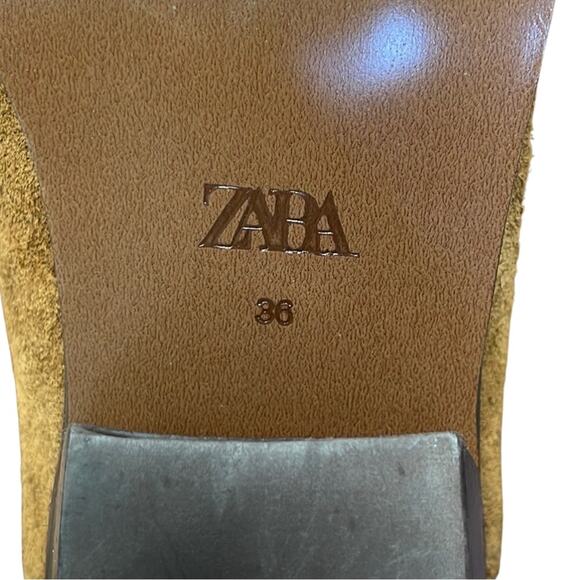 Zara brown suede ankle boots booties low heel size 5.5 - Picture 7 of 9